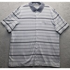 Alfani Button Up Polo Shirt Mens 2XLT Multi Striped Cotton Short Sleeve Collared